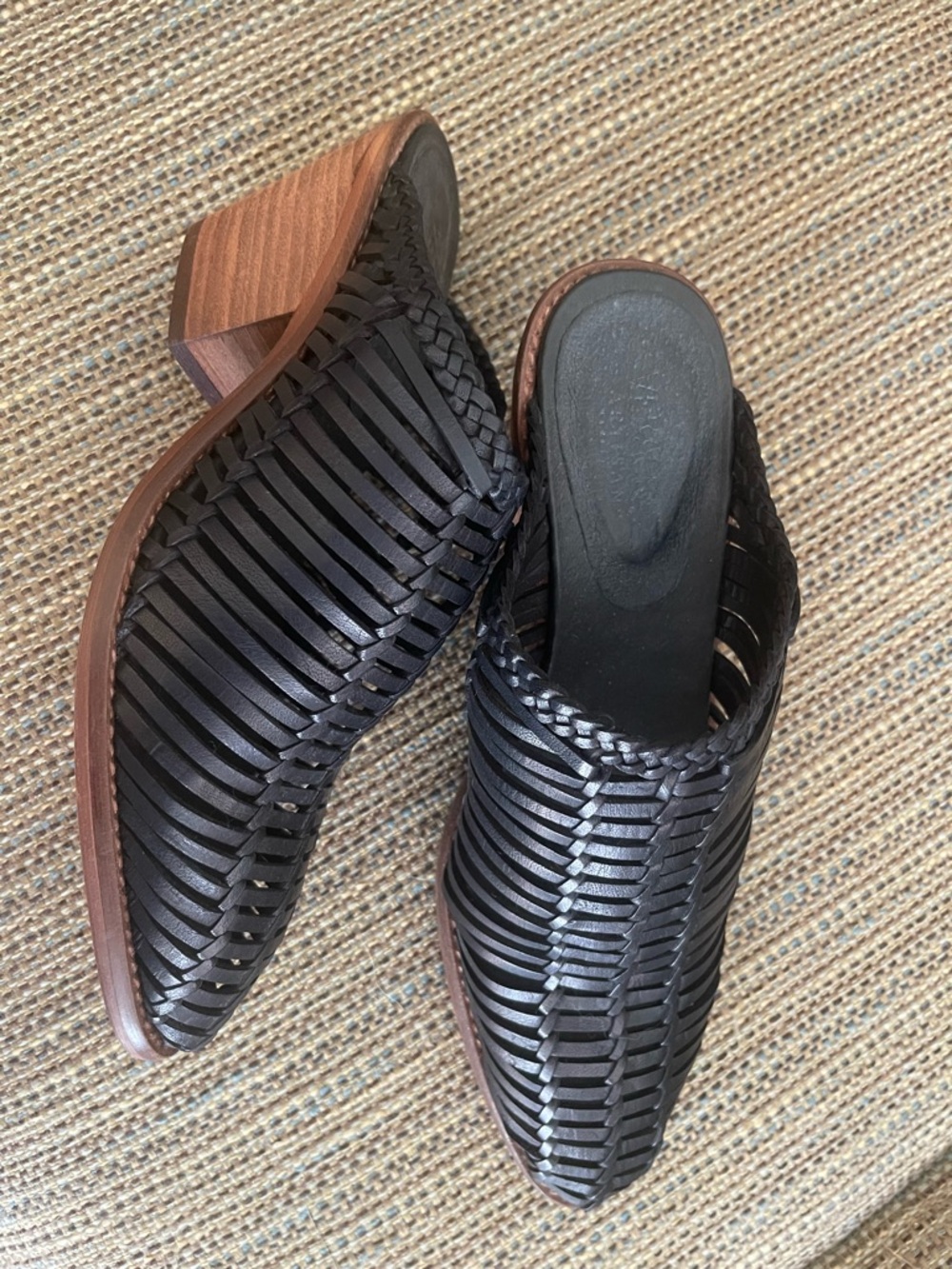 Sundance Bella Notte Black Woven Leather Mule Heels View 6